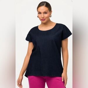 Ulla Popken Denim Tee Size 28/30 Cap Sleeve Dark Denim Scoop Neck Oversized